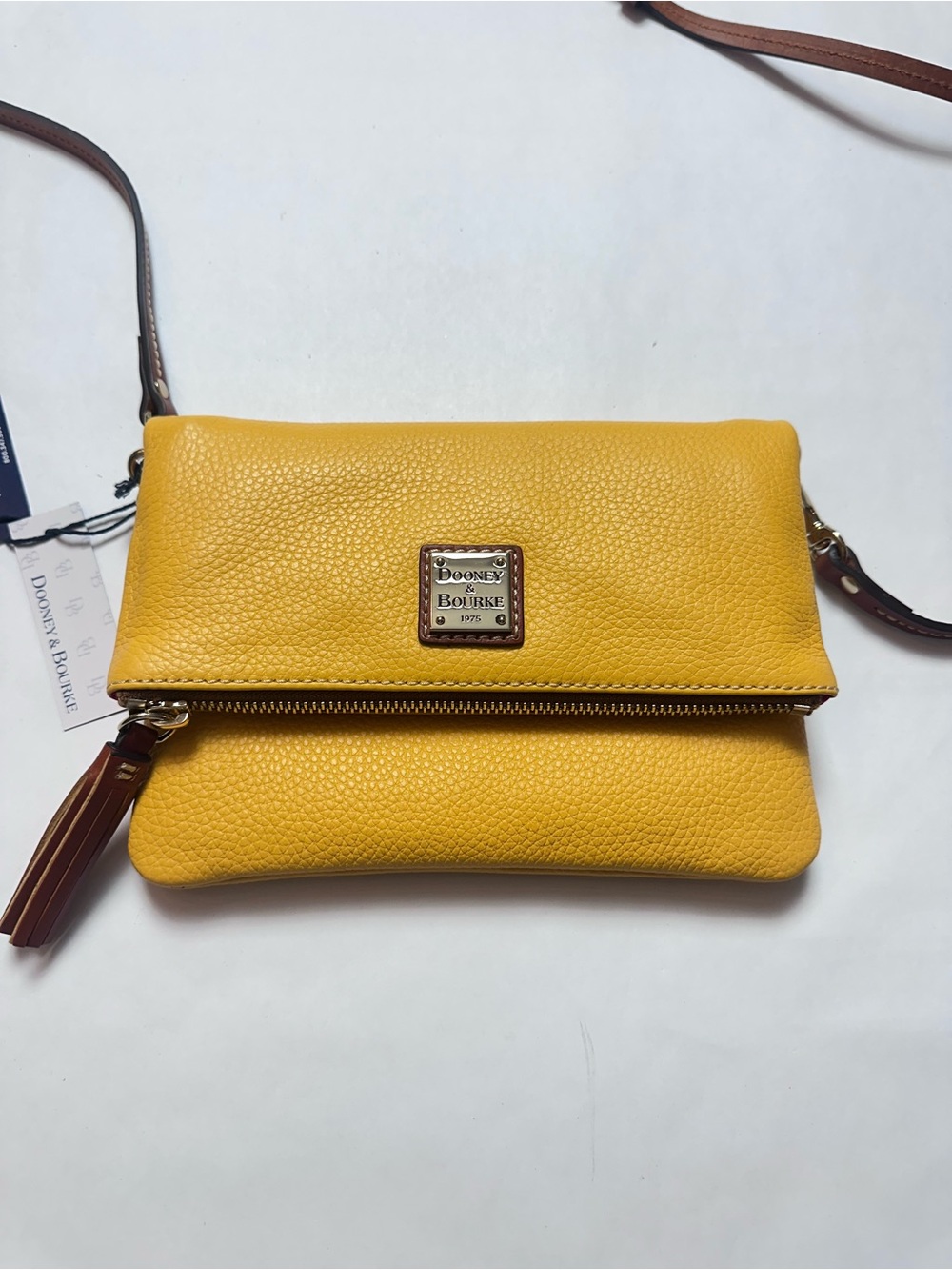 NWT Dooney & Bourke Yellow Pebble Leather Foldover Crossbody Bag